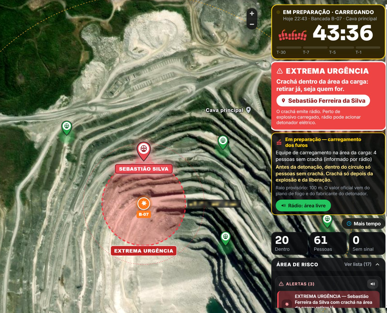 Área da carga em preparação com alerta de extrema urgência